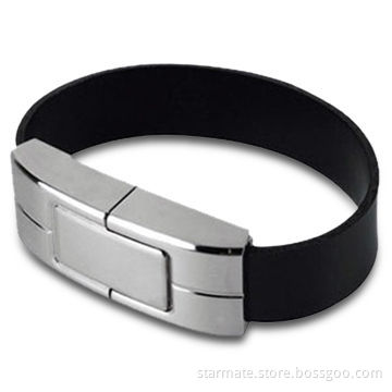 Wristband USB Flash Drive, Made of Leather and Metal Housing, Supports Plug-and-play Function